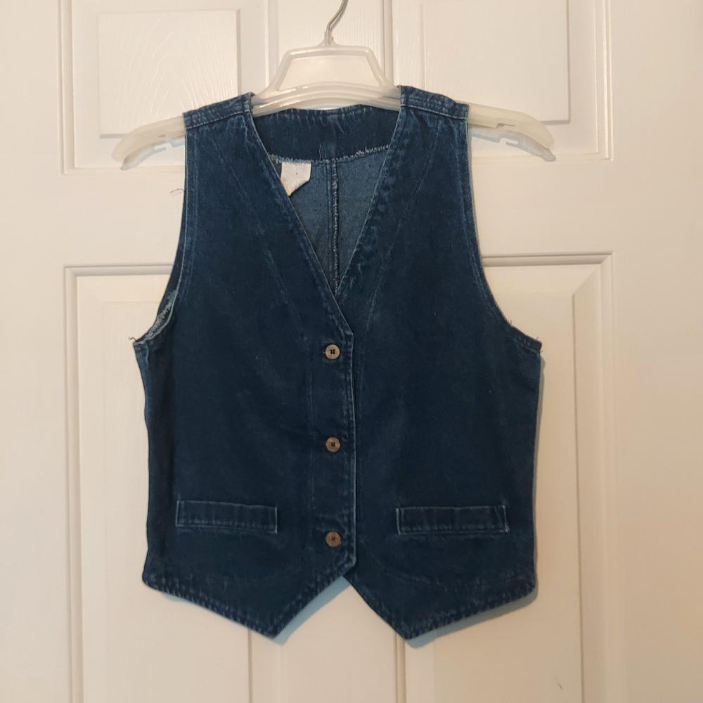 Vintage Levis Dark Wash Denim Vest USA Made Cotton V-Neck Size S RN34783